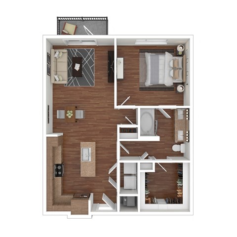 Floor plan for 1 bed, 1 bath, 848 sqft